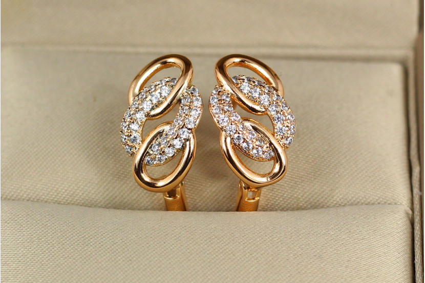 Сережки Xuping Jewelry три овальні ланцюжки з фіанітами 1,6 см золотисті