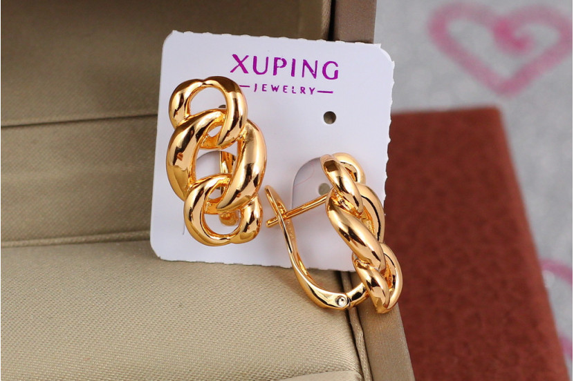 Сережки Xuping Jewelry три овальних ланки 1,9 см золотисті