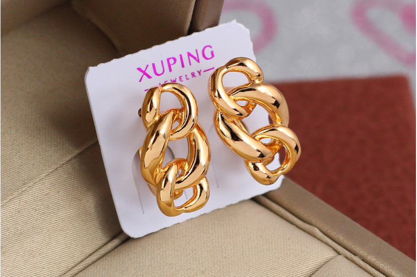Сережки Xuping Jewelry три овальних ланки 1,9 см золотисті