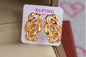 Сережки Xuping Jewelry три овальні ланки 1,9 см золотисті