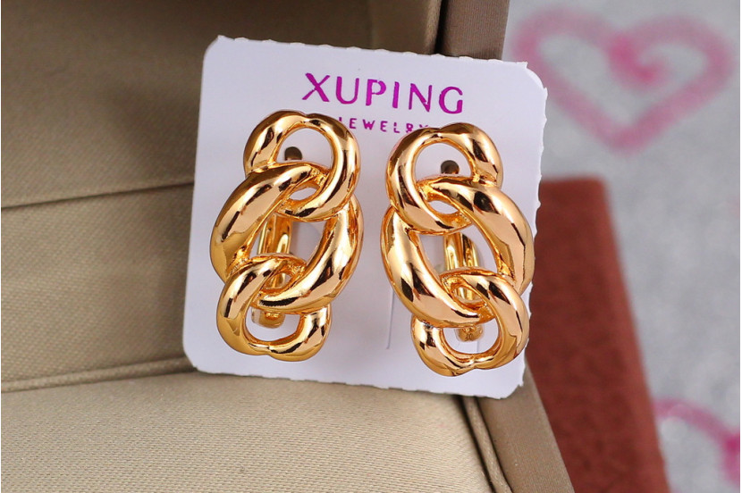 Сережки Xuping Jewelry три овальних ланки 1,9 см золотисті