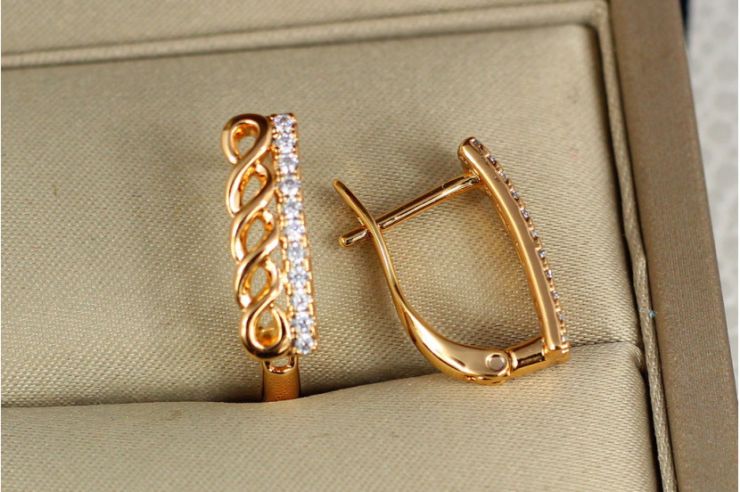 Сережки Xuping Jewelry плетінка з доріжкою з фіанітів 1,6 см золотисті
