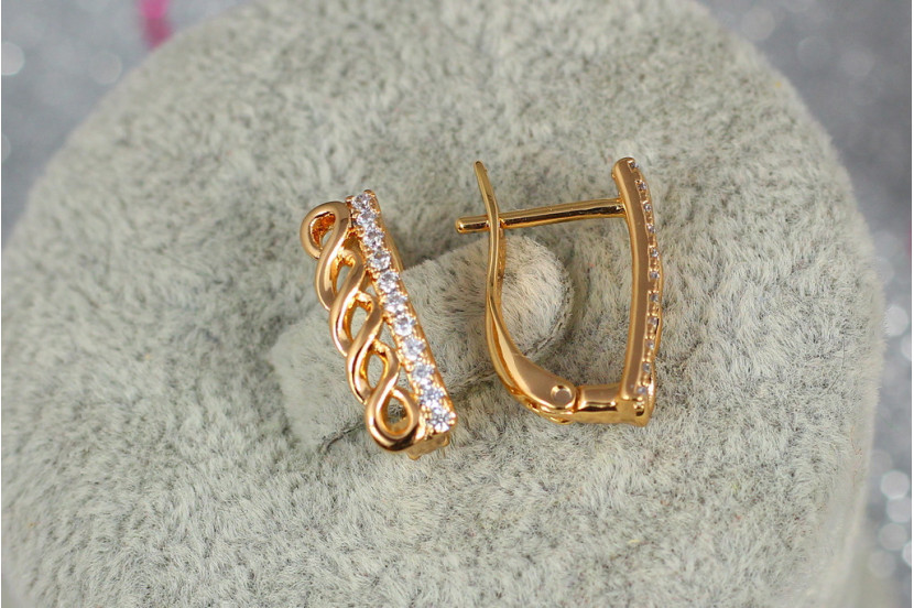 Сережки Xuping Jewelry плетінка з доріжкою з фіанітів 1,6 см золотисті