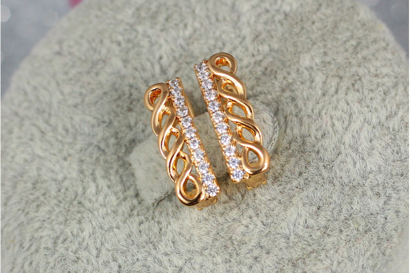 Сережки Xuping Jewelry плетінка з доріжкою з фіанітів 1,6 см золотисті