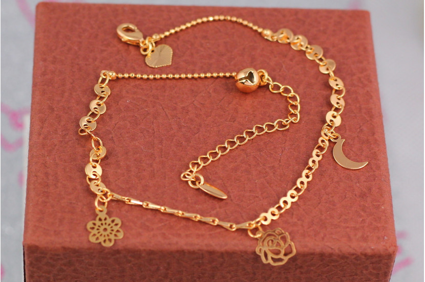 Браслет Xuping Jewelry на ногу сніжинка троянда місяць 25 см домішка ланцюга 4 см золотистий