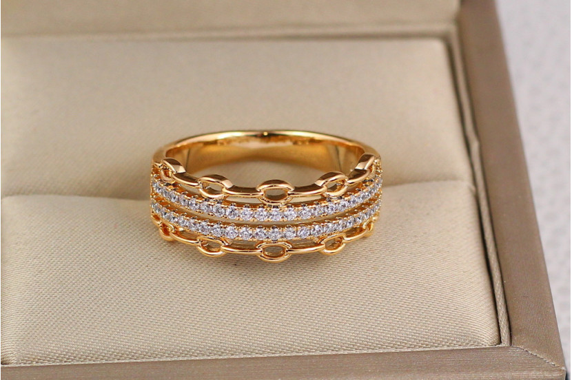 Кільце Xuping Jewelry дві доріжки з краями ланцюжком р 19 золотисте