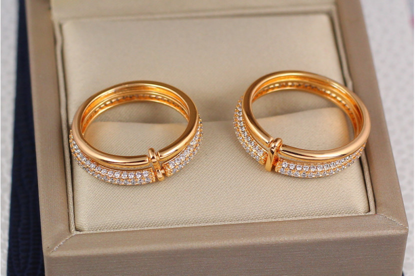 Кільце Xuping Jewelry подвійне каміння по колу 17 р золотисте