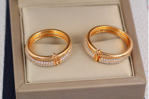 Кільце Xuping Jewelry підвійне каміння по колу 19 р золотисте