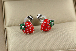 Сережки гвоздик Xuping Jewelry полуничка червона 1 см сріблясті