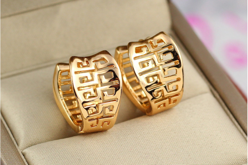 Сережки Xuping Jewelry колечки з різьбленим геометричним орнаментом 1,8 см золотисті