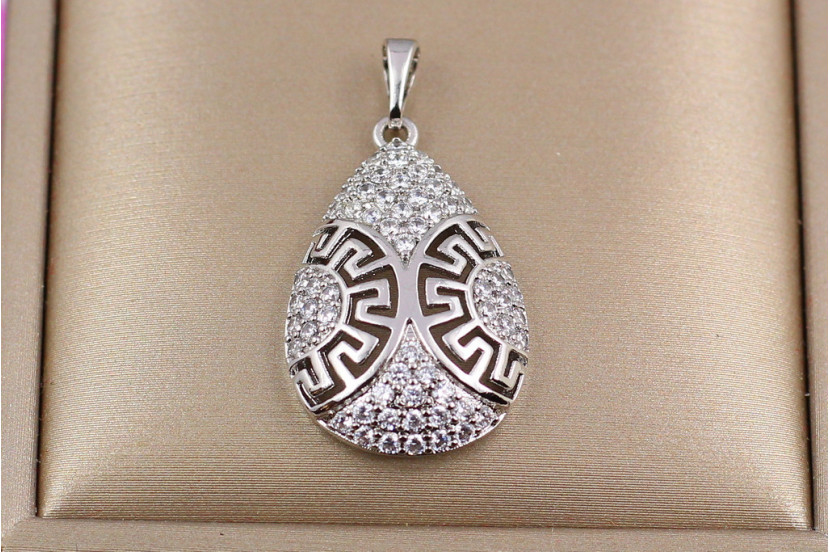 Кулон Xuping Jewelry велика крапля з грецьким візерунком 2,7 см сріблястий