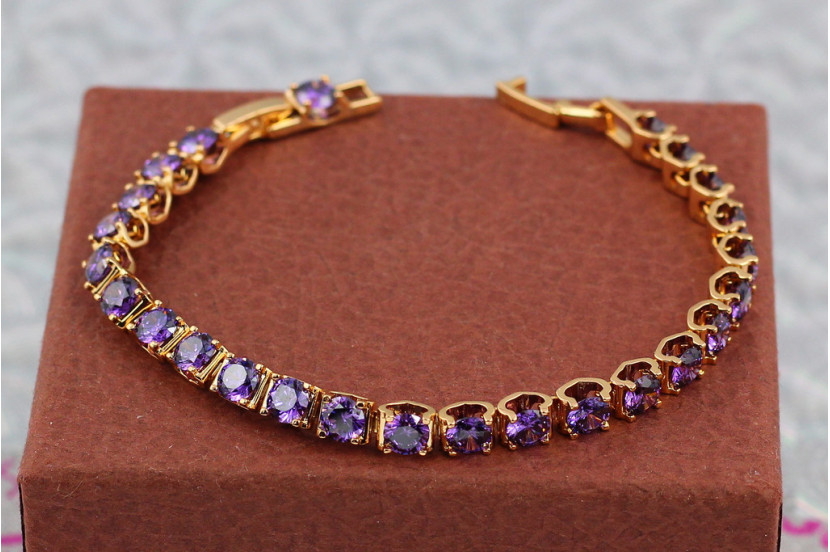 Браслет Xuping Jewelry одна доріжка з фіолетовими каменями у квадратній оправі 17см 5 мм золотистий