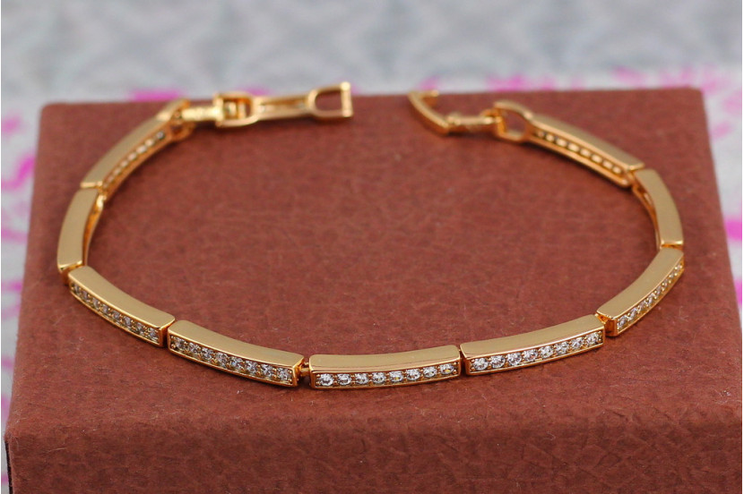 Браслет Xuping Jewelry тонкі ланки в одну доріжку з білих каменів 19 см 3 мм золотистий