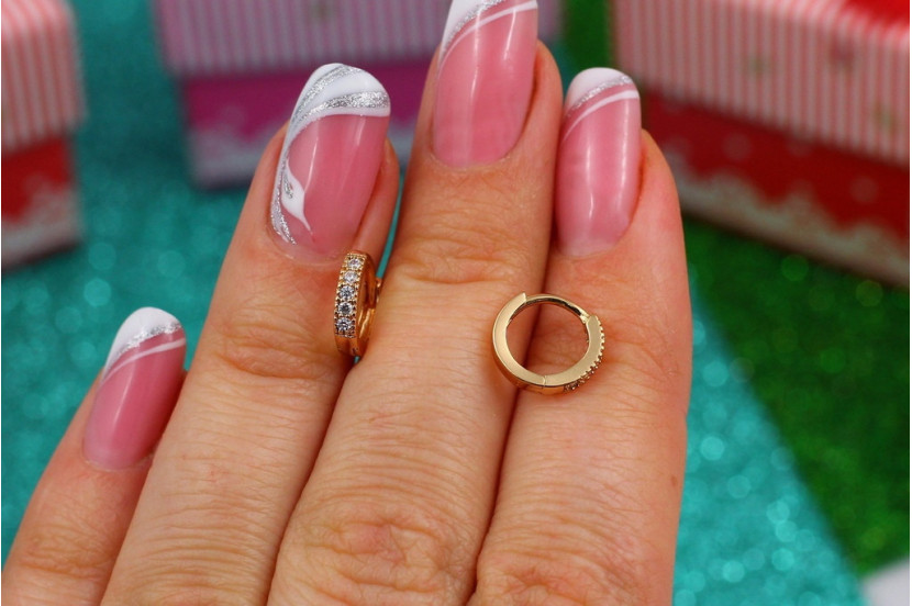 Сережки Xuping Jewelry колечки з камінням в один ряд 8 мм золотисті