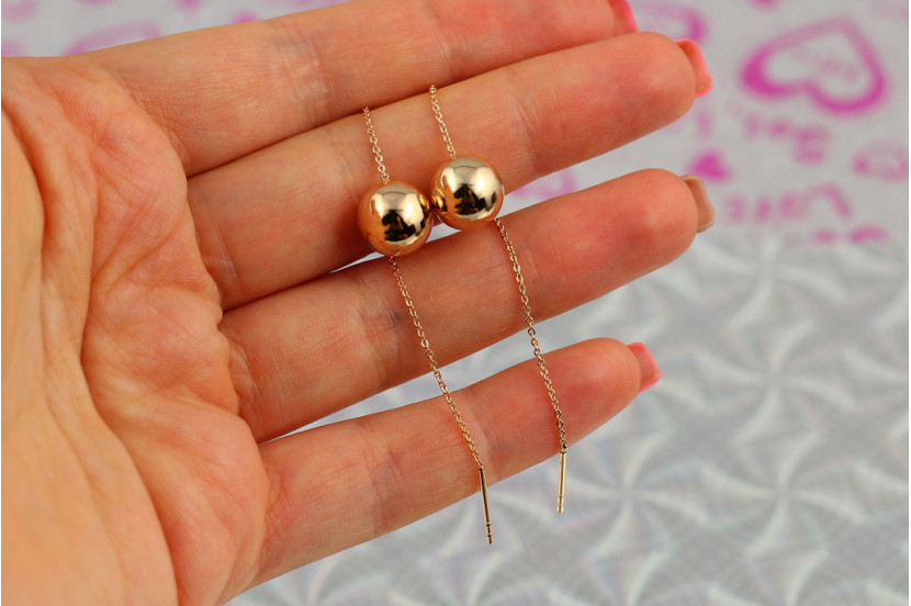 Сережки Xuping Jewelry протяжки кульки 10 мм 9 см золотисті