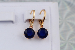 Сережки підвіски Xuping Jewelry із синіми каменями діаметром 8 мм сережки 2,2 см золоті