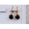 Сережки підвіски Xuping Jewelry з чорними каменями діаметр 8 мм сережки 2,2 см золотисті