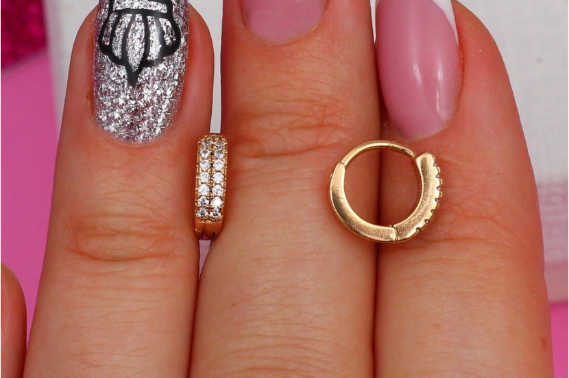 Сережки Xuping Jewelry колечки з камінням у два ряди 8 мм золотисті