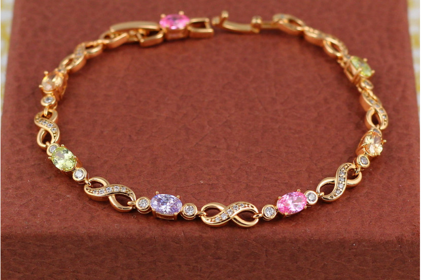 Браслет Xuping Jewelry вісімки з барвистими овальним каменями по всій довжині 17 см 6 мм золотистий