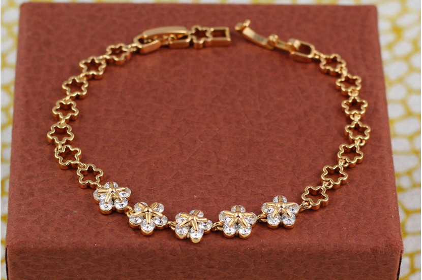 Браслет Xuping Jewelry квіткова галявина з білими каменями 19 см 9 мм золотистий