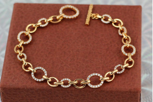Браслет Xuping Jewelry великі та маленькі кільця з камінцями 20 см 9 мм золотистий