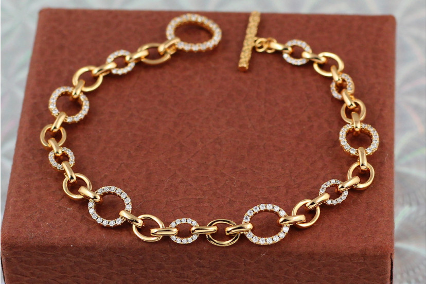 Браслет Xuping Jewelry великі і маленькі кільця з камінцями 20 см 9 мм золотистий