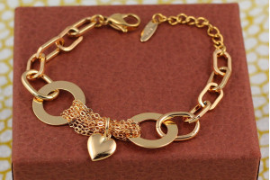 Браслет Xuping Jewelry серце на ланцюгу у двох плоских кільцях 16 см 18 мм золотистий