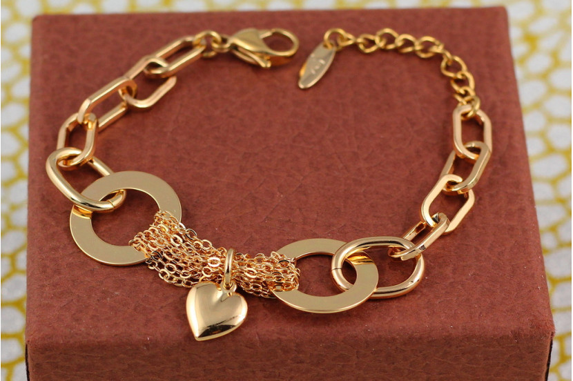 Браслет Xuping Jewelry сердечко на ланцюгу у двох плоских кільцях 16 см 18 мм золотистий