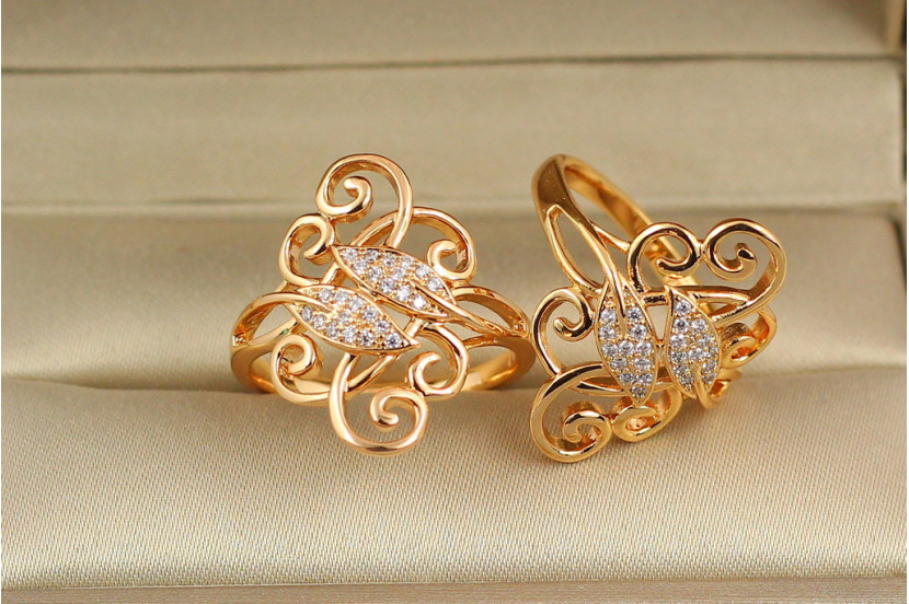 Кільце Xuping Jewelry персень два листочки в завитках р 18 золотисте