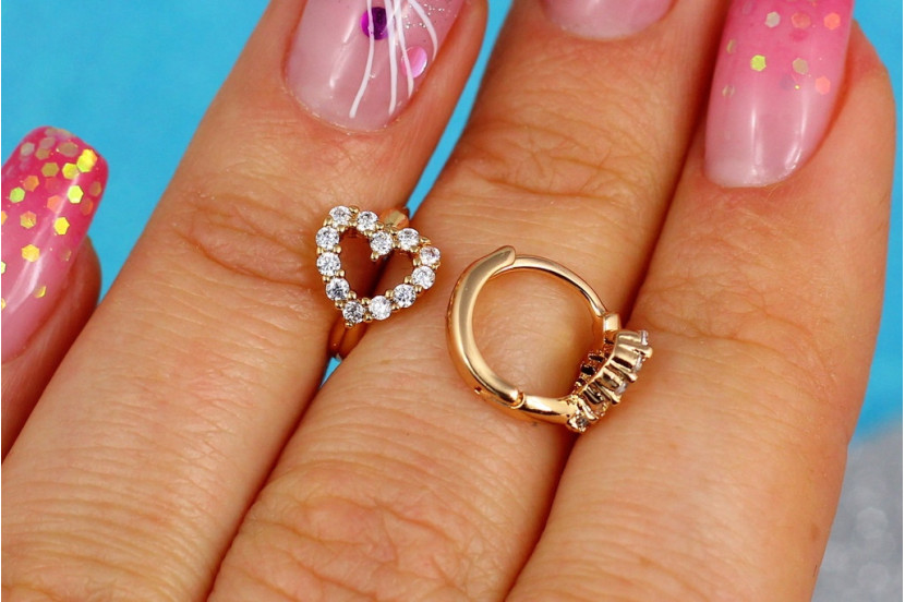 Сережки дитячі Xuping Jewelry сердечка обідок із фіанітів 1 см золотисті