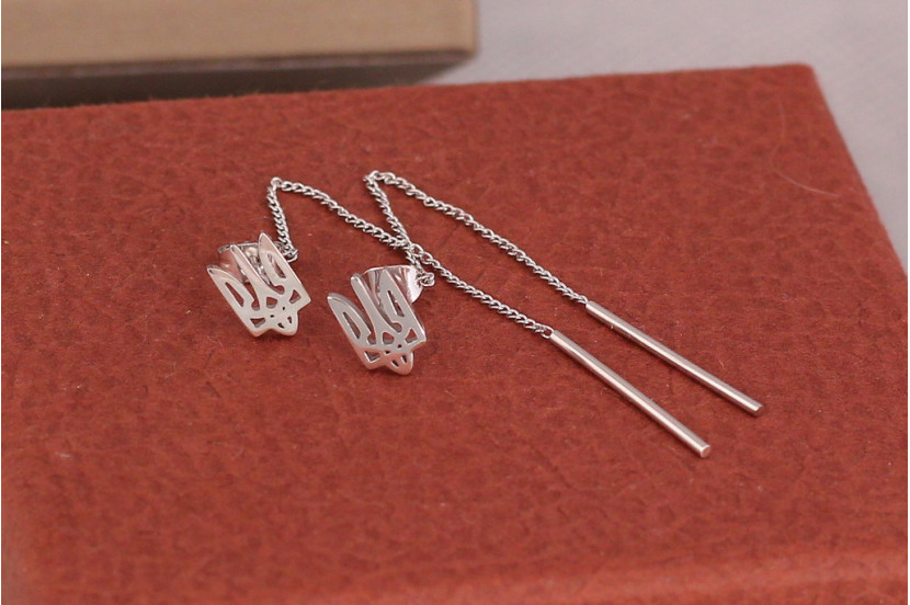 Сережки гвоздики Xuping Jewelry підвіски герб трезуб 6.5 см сріблясті