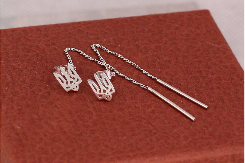 Сережки гвоздики Xuping Jewelry підвіски герб трезуб 6.5 см сріблясті