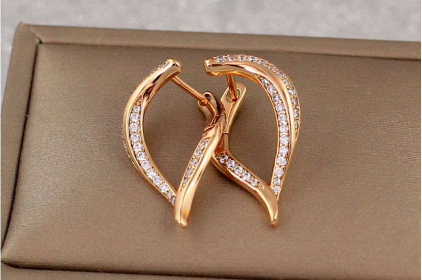 Сережки Xuping Jewelry вигнуті дужки з камінням 2.5 см золотисті