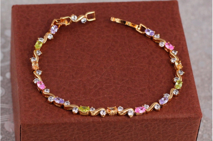 Браслет Xuping Jewelry хвиля з різнобарвним камінням 17 см 4 мм золотистий