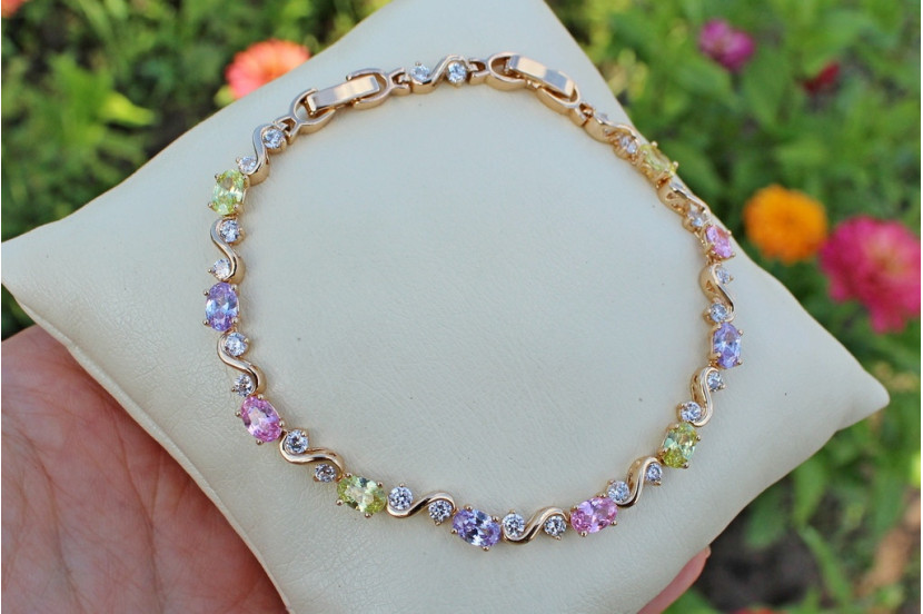 Браслет Xuping Jewelry хвиля з різнобарвним камінням 19 см 4 мм золотистий