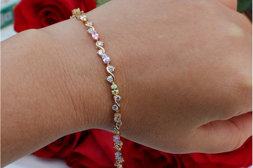 Браслет Xuping Jewelry хвиля з різнобарвним камінням 19 см 4 мм золотистий