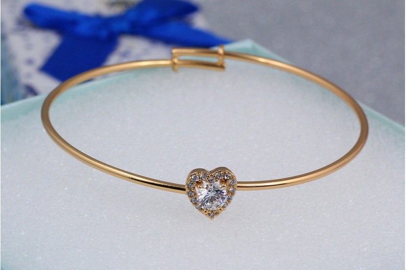 Браслет Xuping Jewelry дитячий серце з білим каменем 5.5 см 5 мм на руку 14-16 см золотистий