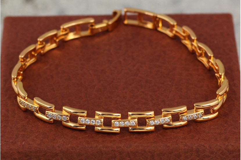 Браслет Xuping Jewelry прямокутні ланки з камінцями 19.5 см 7 мм золотистий