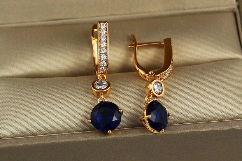 Сережки підвіски Xuping Jewelry із синім круглим каменем 3.1 см золотисті