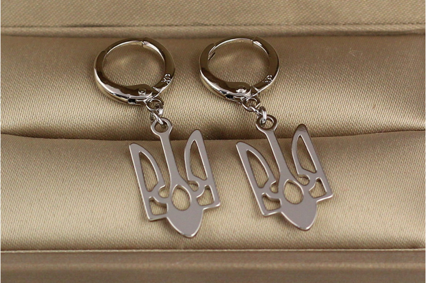 Сережки Xuping Jewelry герб тризуб 3.5 см сріблясті