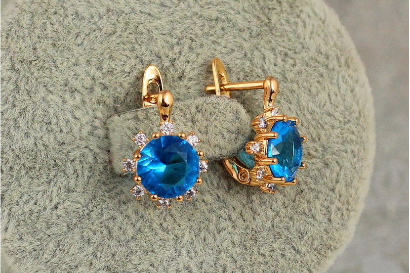 Сережки Xuping Jewelry сонечко з блакитним каменем 1.5 см золотисті