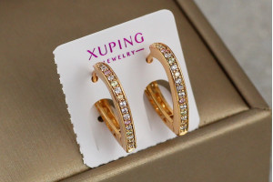 Сережки Xuping Jewelry серце одна доріжка з бортиками 1.9 см золотисті