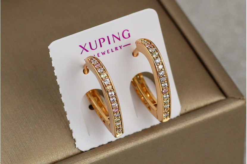Сережки Xuping Jewelry серце одна доріжка з бортиками 1.9 см золотисті