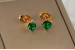 Сережки гвоздики Xuping Jewelry зелений листочок з крапелькою 9 мм золотисті