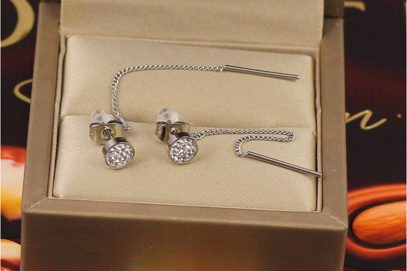 Сережки гвоздики Xuping Jewelry підвіски фіанти в обідку з ланцюжком 6.5 см сріблясті