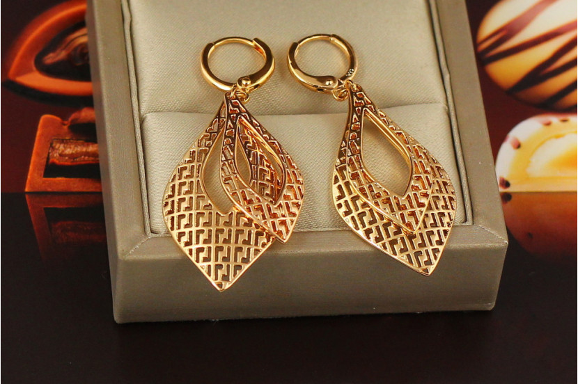 Сережки Xuping Jewelry підвіски подвійний мигдаль 5.2 см золотисті