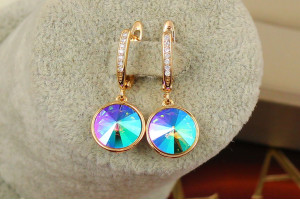 Сережки підвіски Xuping Jewelry фіолетові хамелеони 3 см золоті