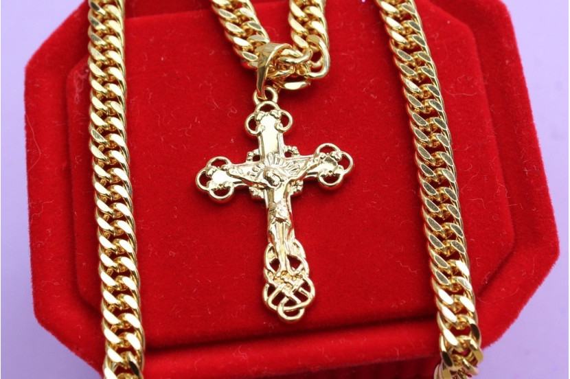 Хрестик Xuping Jewelry з розп'ємом краю кільцями 3.2 см золотистий