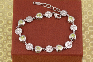 Браслет Xuping Jewelry серця з квіточками 20 см 8 мм сріблястий