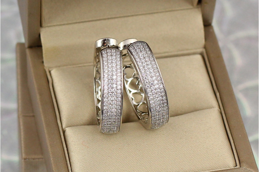 Сережки кільця Хuping Jewelry ранкова роса 2.9 см сріблясті